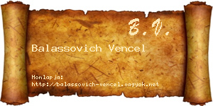 Balassovich Vencel névjegykártya
